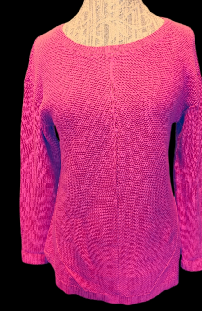Talbots Womens Shaker Stitch Sweater SZ M Hot Pink Knit